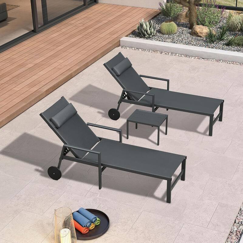PURPLE LEAF Lounge Chair Set for Outside Aluminum Patio Recliner with Side Table and Pillow Beach Sunbathing Tanning Chairs