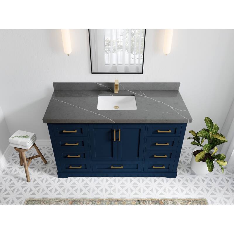 Willow Collection 60 in W x 22 in D x 36 in H Boston Single Bowl Sink Bathroom Vanity with Countertop - 2"Pearl Gray - Navy Blue