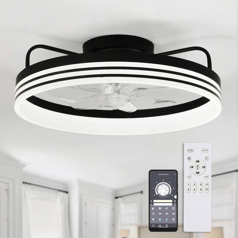Cusp Barn 20-In Low Profile Fandelier Ceiling Fan with Light, Modern Flush Mount Dimmable LED Ceiling Light with APP Control - 1-Pack - Black
