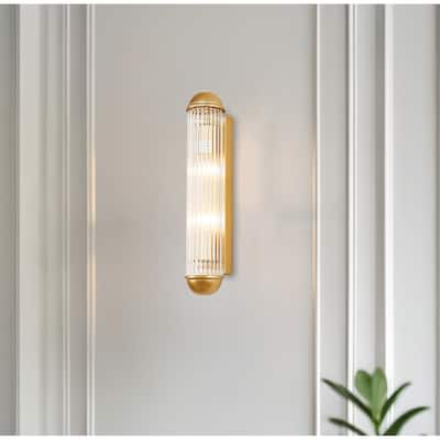 2-Light Modern Wall Sconce with Clear Ribbed Glass