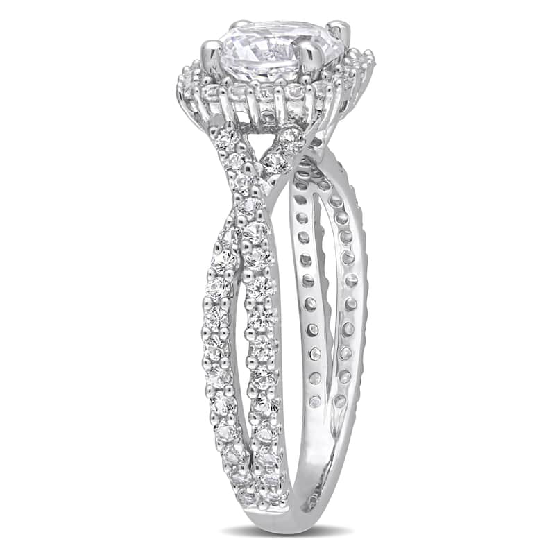 Miadora Sterling Silver Created White Sapphire Split Shank Halo Engagement Ring