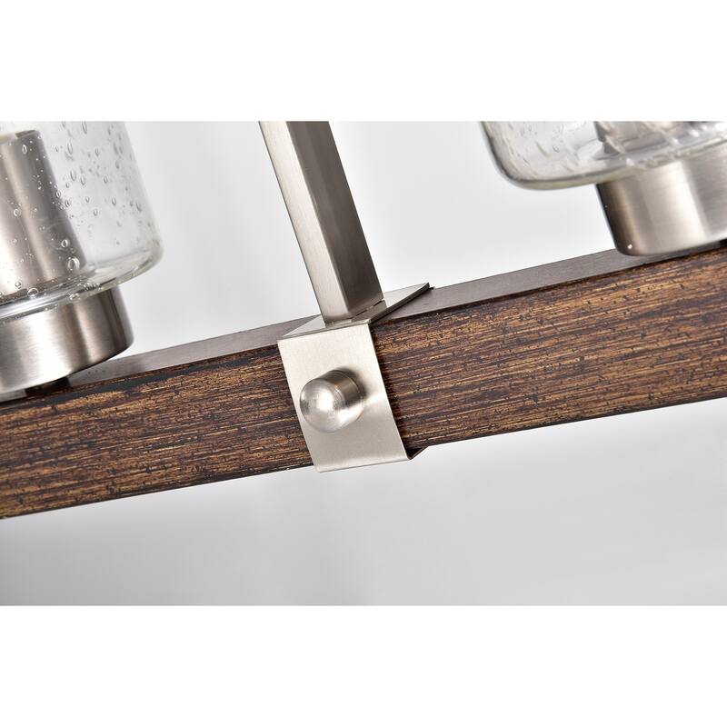 Brushed Nickel and Wood 4-Light Linear Island Lighting with Seedy Glass - Brushed Nickel and Wood