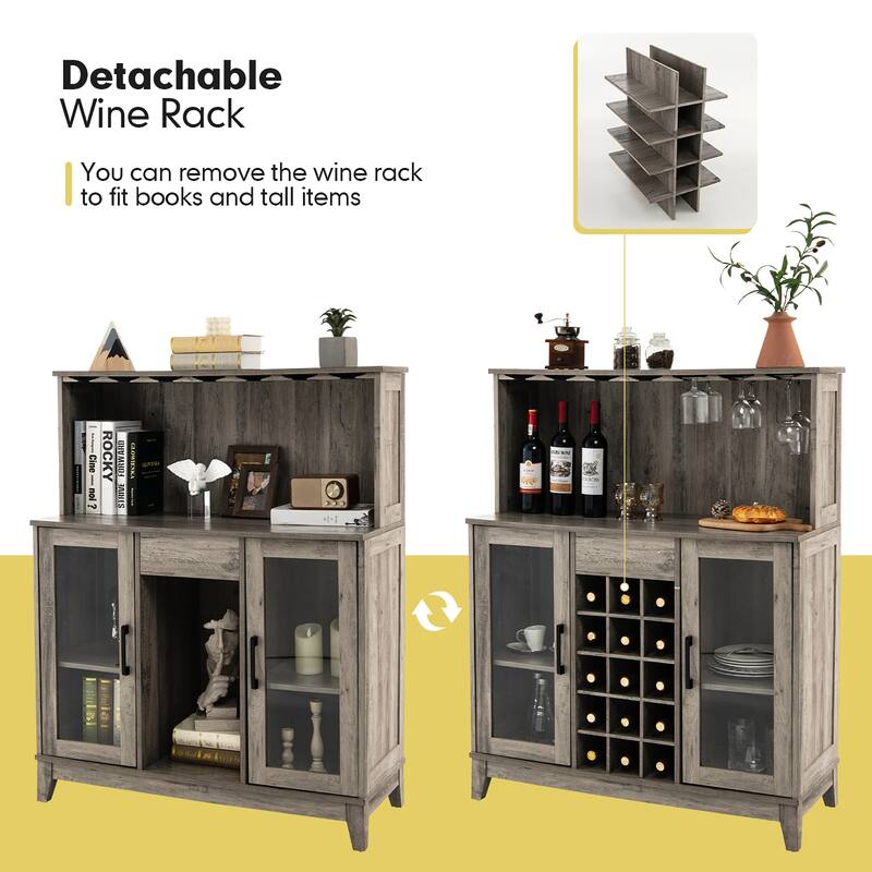 Costway 2-Door Buffet Bar Cabinet Kitchen Storage Sideboard Wine Rack