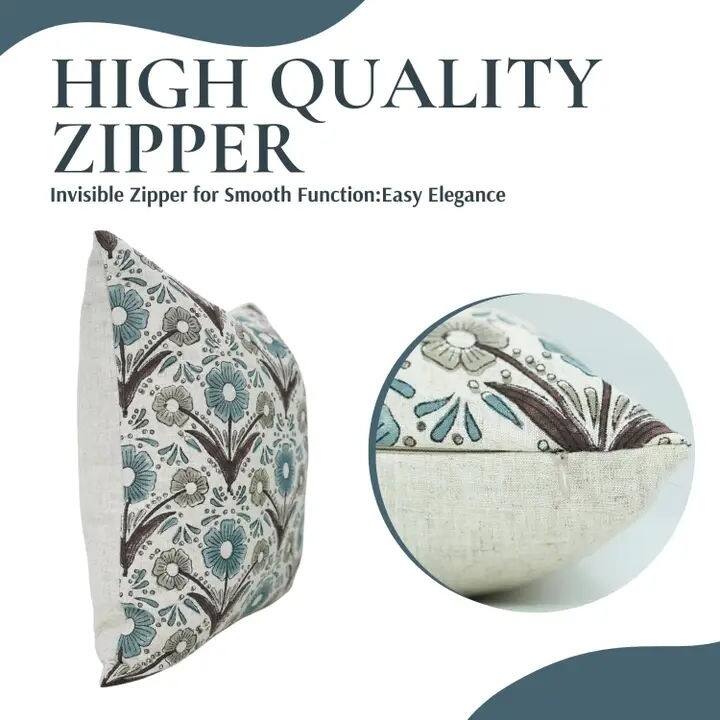 Fabdivine Linen Block Print Pillow Cover Living or Bed Room Floral, Vanshika