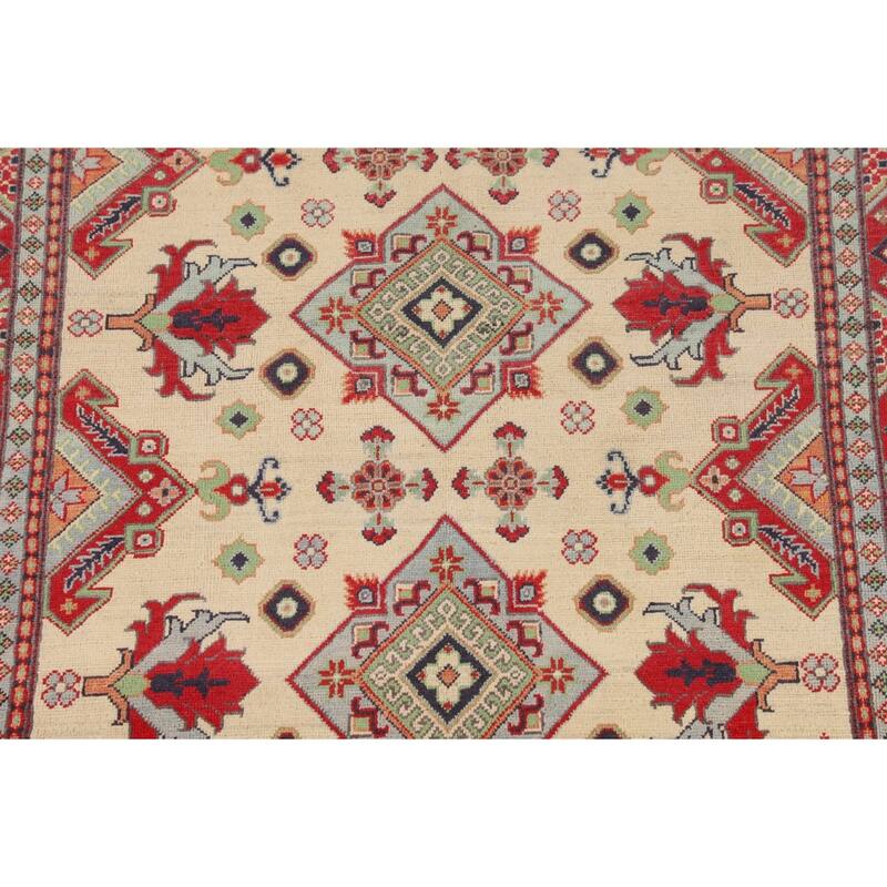Beige Kazak Area Rug Handmade Oriental Wool Carpet - 4'9" x 6'7"