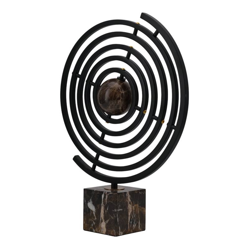 Metal Rings Sculpture with Marble Base Decorative Object - 17" Brown - 12.5" x 3.5" x 17"