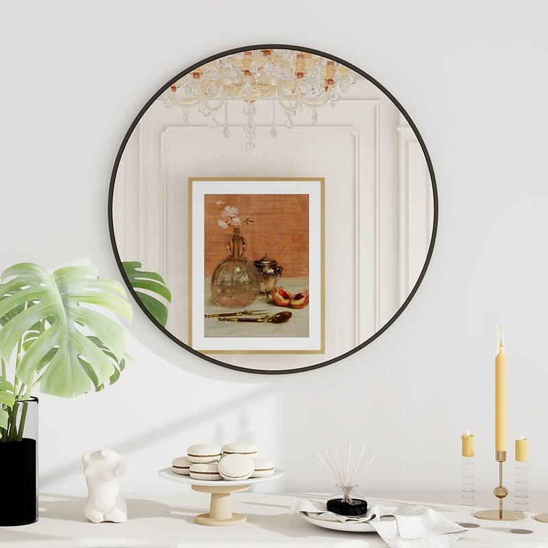 Maypex Aluminium Framed Circular Wall Mirror - Black - 28in