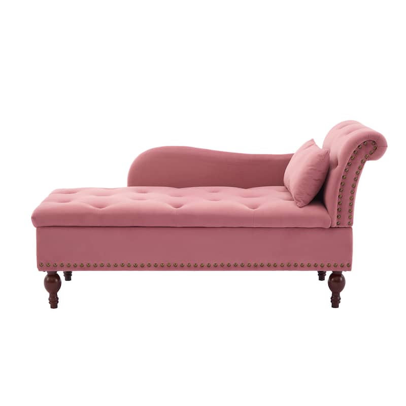 Velvet Chaise Lounge with a Storage Function, Tufted Cushions & Nailheads - Purple Rose