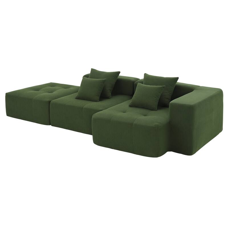 105.5" Corduroy L-Shaped Modular Sectional Sofa with Wide and Deep Seat, Tufted Design, and No Assembly Required
