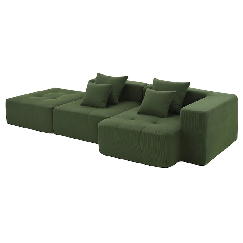 105.5'' Modular L-Shaped 3-Seater Sectional Sofa in Corduroy Upholstery with Tufted Design and 4 Pillows, No Assembly Needed
