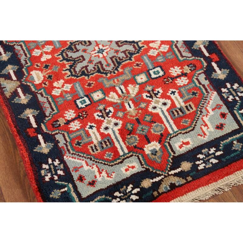 Orange Geometric Kazak Indian Accent Rug Hand-Knotted Wool Carpet - 2'0"x 3'0"
