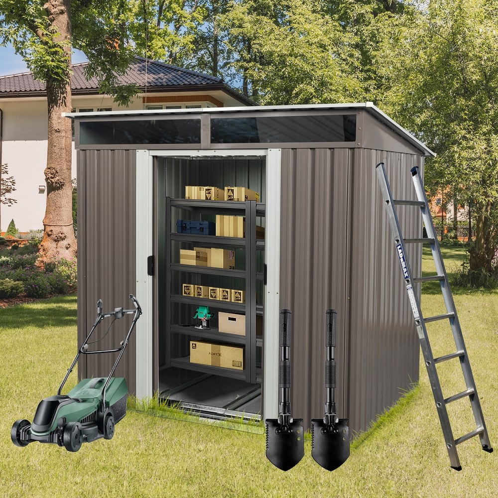 Rustproof Galvanized Steel Storage Shed Garden Shed with Sliding Lockable Doors & Tilted Roof Waterproof Tool Shed