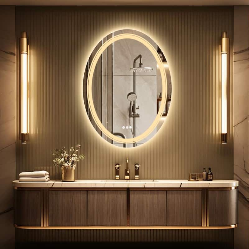 Oval Frameless Wall Mounted LED Bathroom Mirror Anti-Fog Dimmable