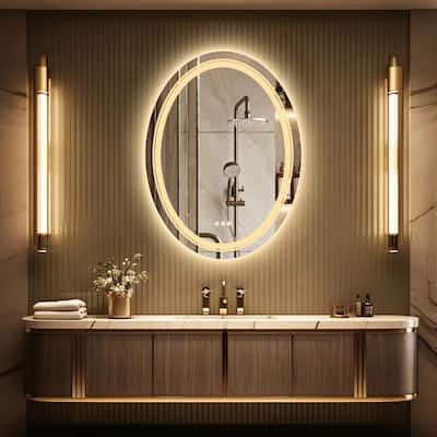 Oval Frameless Wall Mounted LED Bathroom Mirror Anti-Fog Dimmable