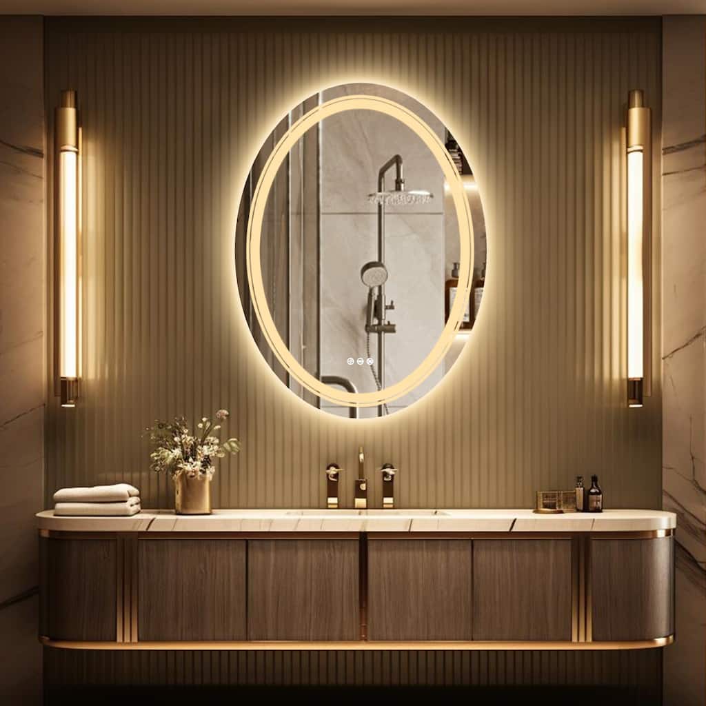 Oval Frameless Wall Mounted LED Bathroom Mirror Anti-Fog Dimmable