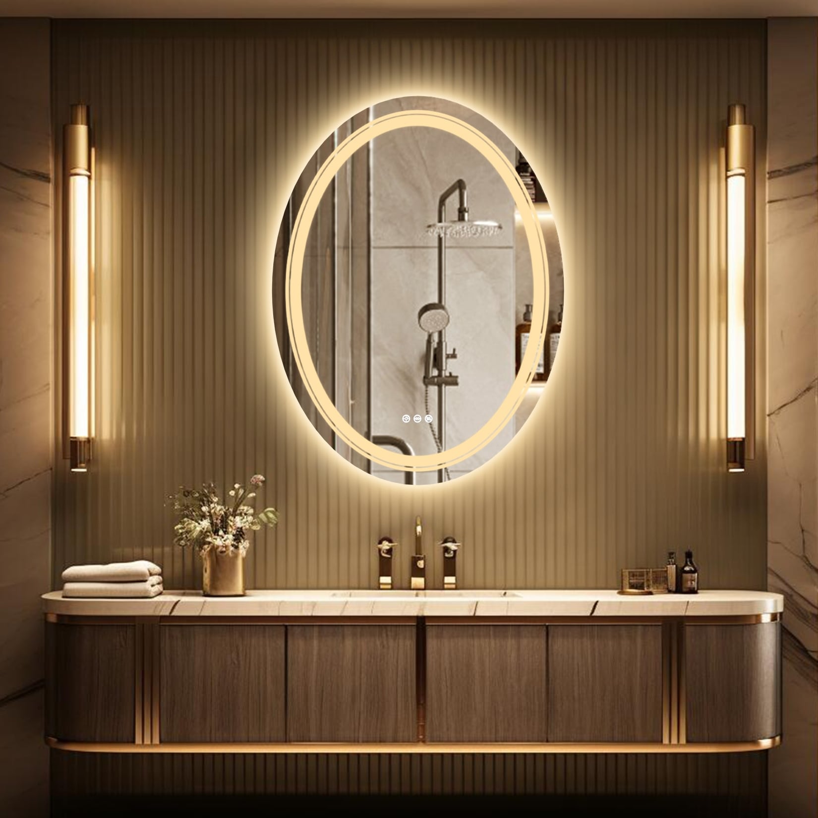 Oval Frameless Wall Mounted LED Bathroom Mirror Anti-Fog Dimmable