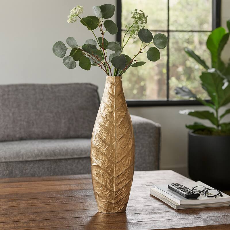Metal Sleek Leaf Vase - Gold