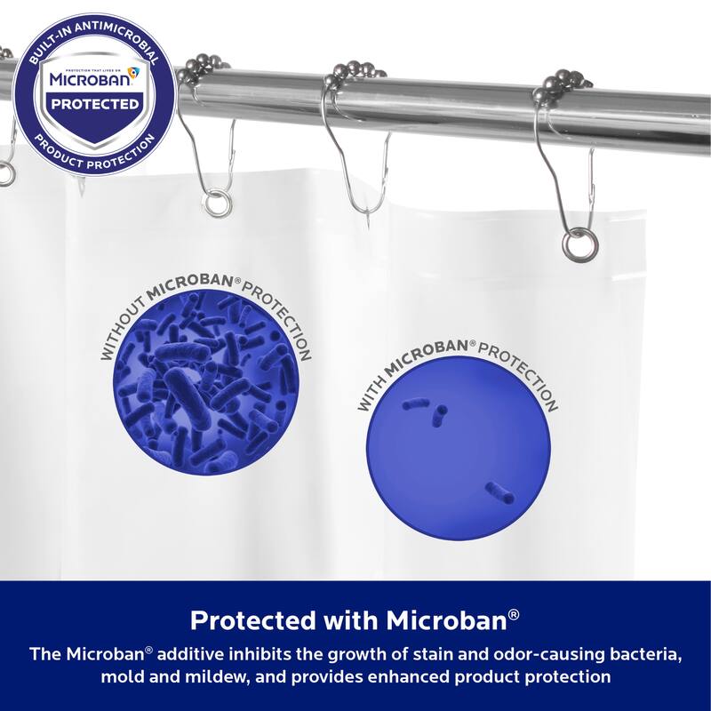 Kenney Microban Protected Medium Weight PEVA Shower Liner, 70" W x 72" H, 2-Pack