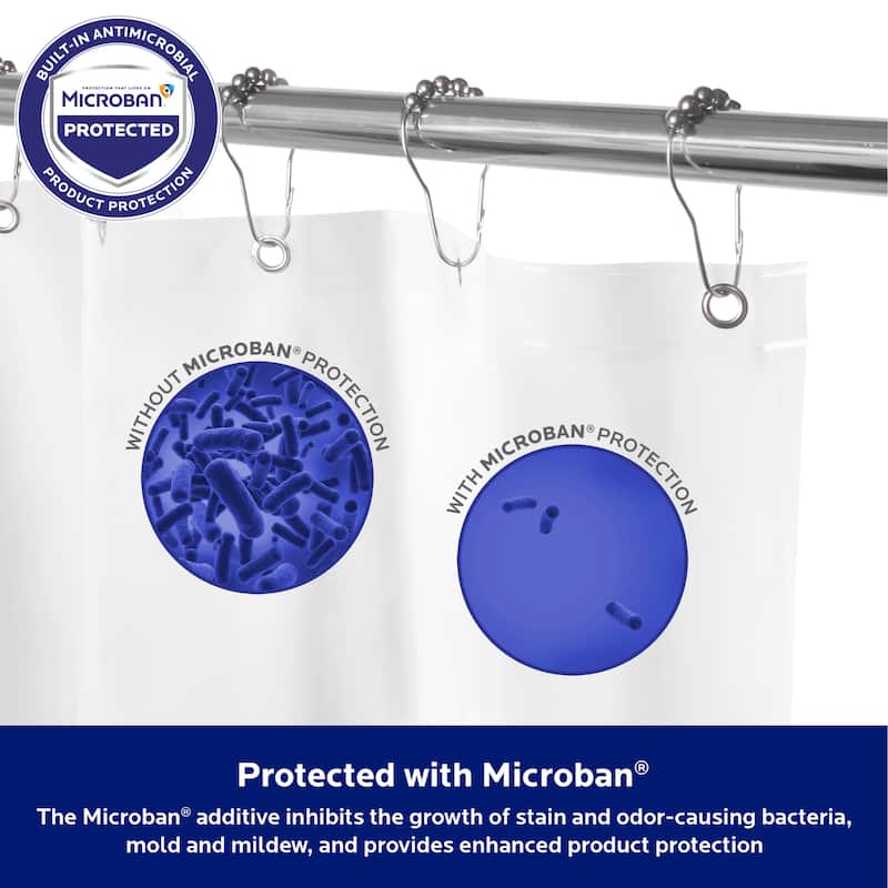 Kenney Microban Protected Medium Weight PEVA Shower Liner, 70" W x 72" H