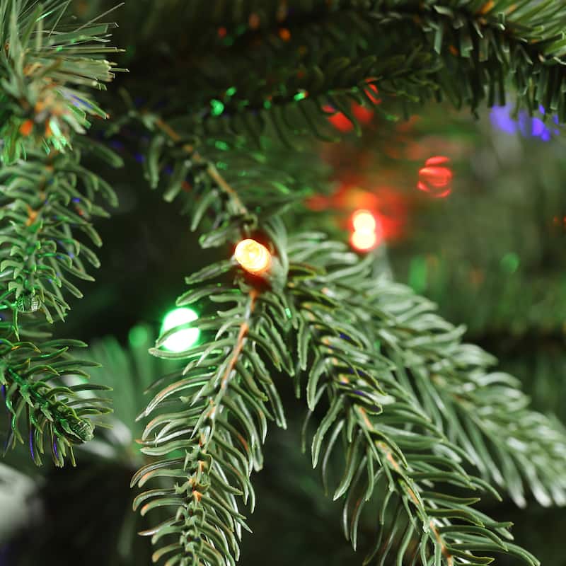 Glitzhome 11ft Pre-Lit Green Slim Fir Artificial Christmas Tree with 850 LEDs & 9 Light-Modes