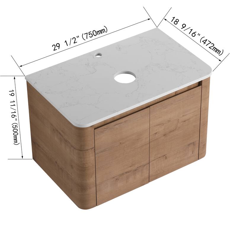 30'' Wall-Mounted Bathroom Vanity & 2-Soft-Close Door, KD-Packing, Plywood (Vanity Only, Excluding Sink)