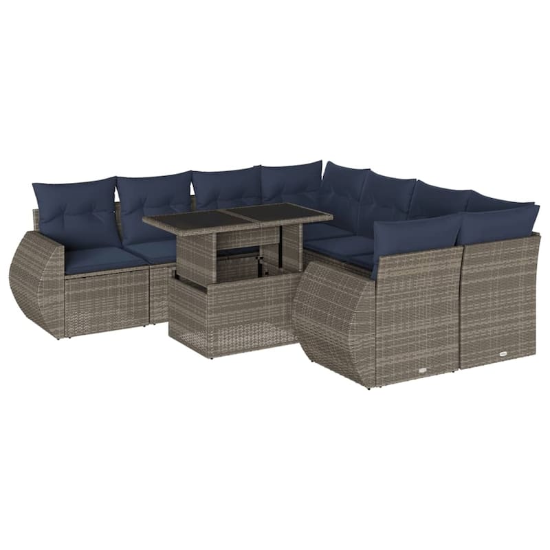 vidaXL Patio Sofa Set with Cushions and Table Outdoor 9 Piece Poly Rattan - 24.4 x 24.4 x 27.2