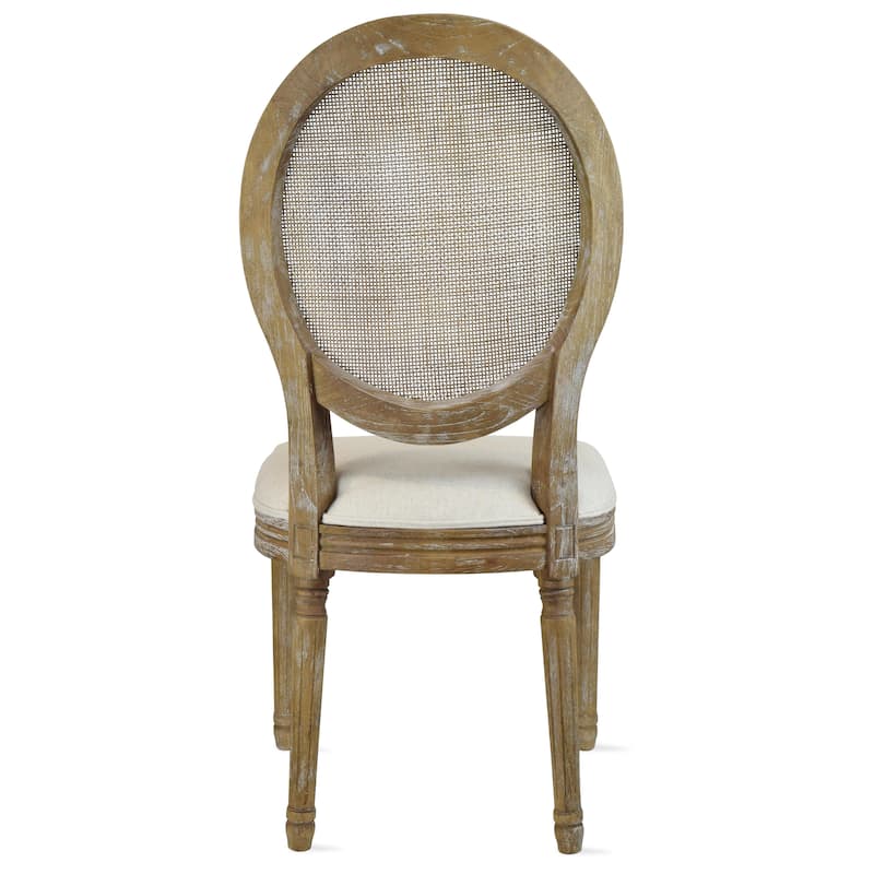 French Chic Vintage Style Dining Side Chair With Upholstered Linen Welted Fabric And Elegant Natural Rustic Wood Frame