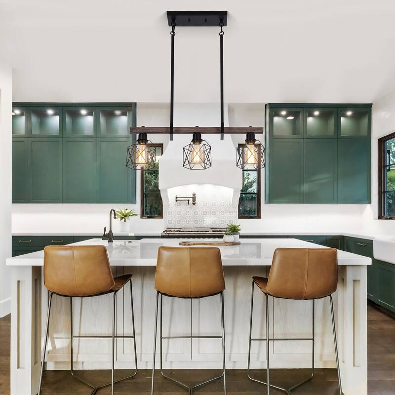 27.6 in./46.5 in. Matte Black Island Chandelier, Suitable For Kitchen, Dining Room, Bedroom