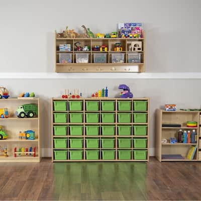 Contender 30 Cubby Storage Cabinet With Lime Green Pastel Trays, Kids Cubby Storage shelving Unit for Kindergarten