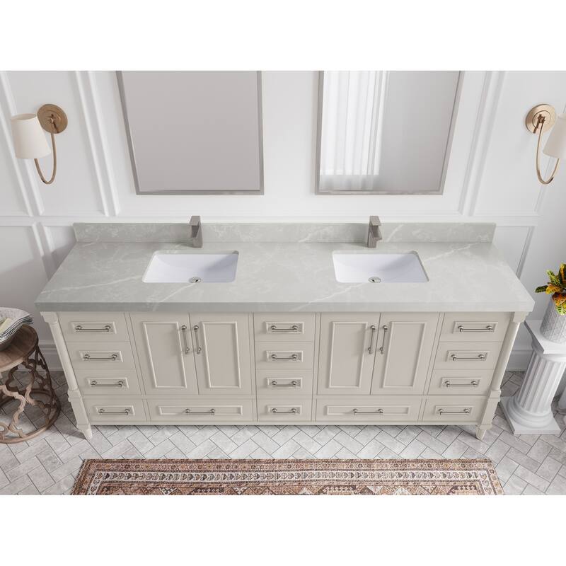 Willow Collections 84 in. W x 22 in. D Aberdeen Double Bowl Sink Bathroom Vanity with Countertop - 2" Pearl Gray - Fine Grain