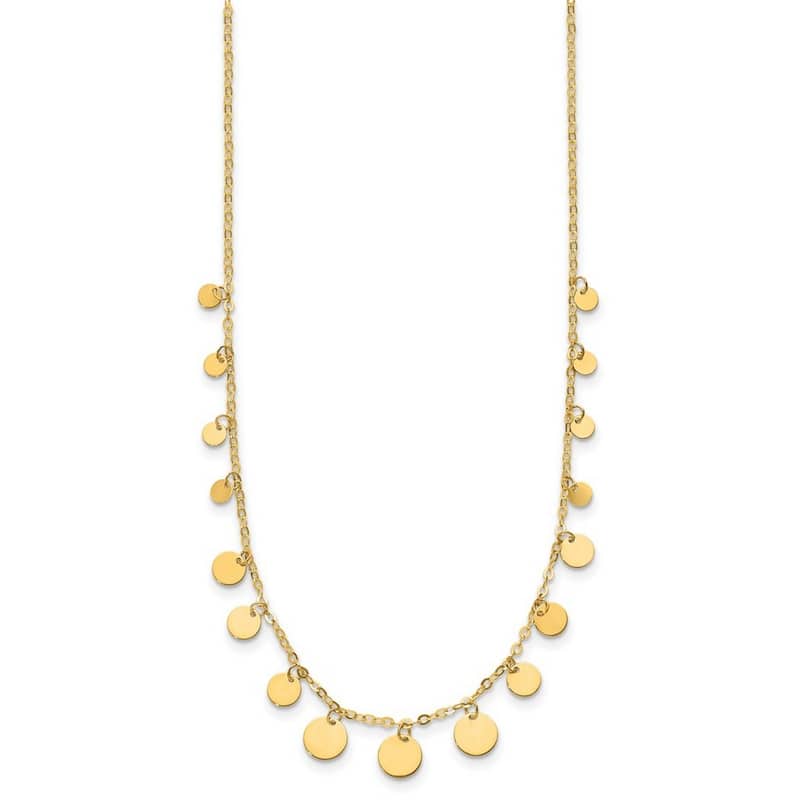 Curata Italian 14k Yellow Gold 16+2" Polished Graduating Dangling Discs Station Necklace (Lobster)