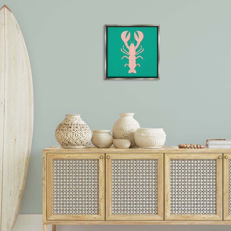 Stupell Minimal Pink & Green Lobster Framed Floater Canvas Wall Art Design By Sazerelli Designs