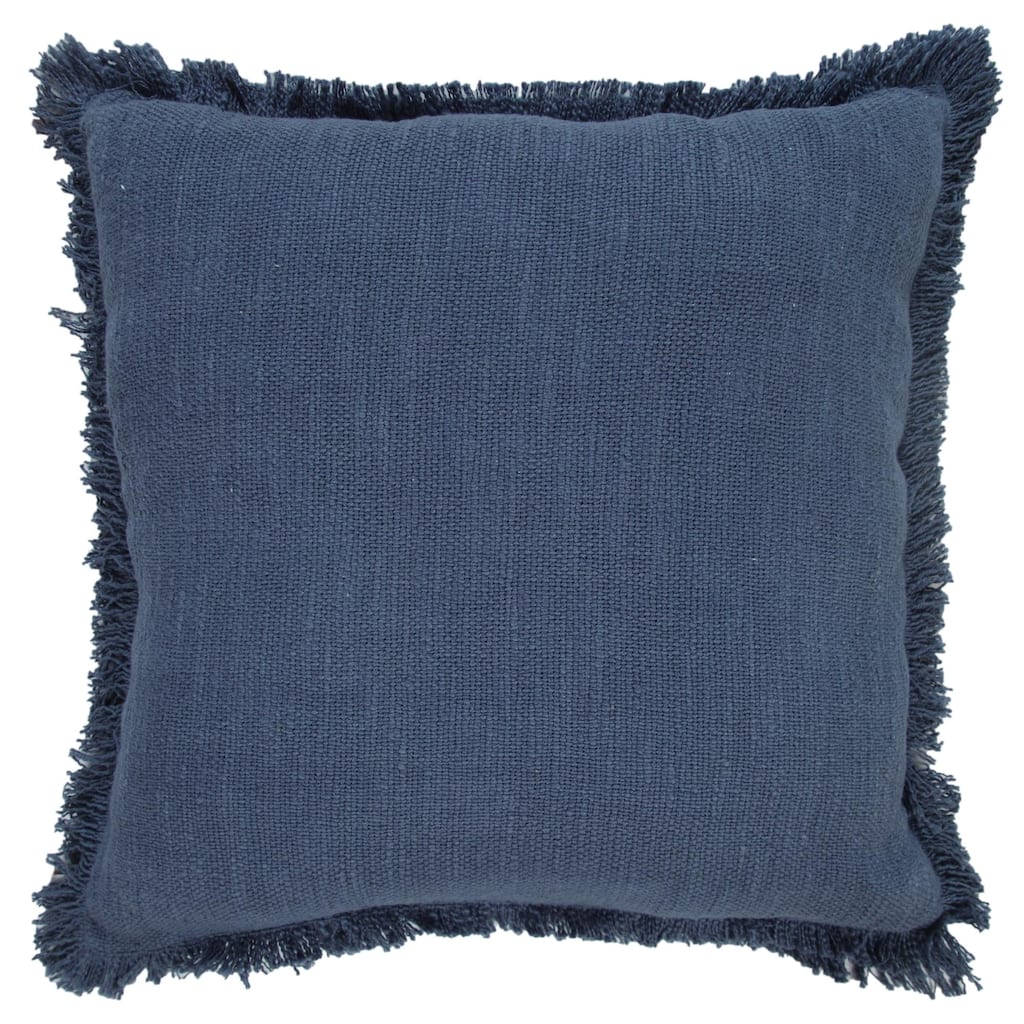 Hand Woven Throw Pillow with Fringe - 20" - Navy Blue