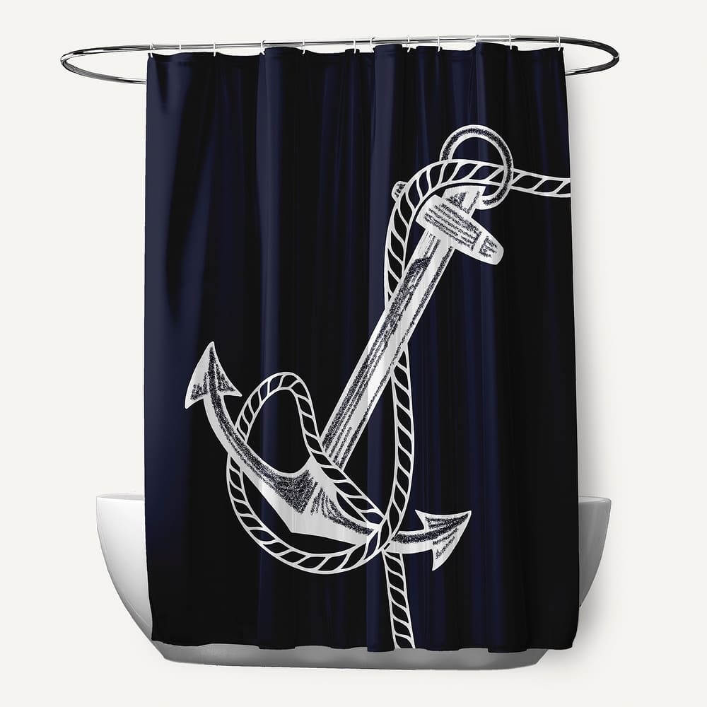 71 x 74-inch Anchored Geometric Print Shower Curtain