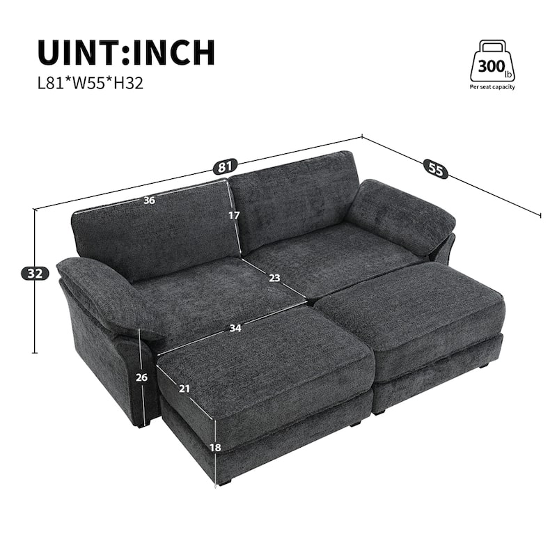 4 Seat Upholstered Sleeper Corner Couch,Deep-Seat with Ottoman