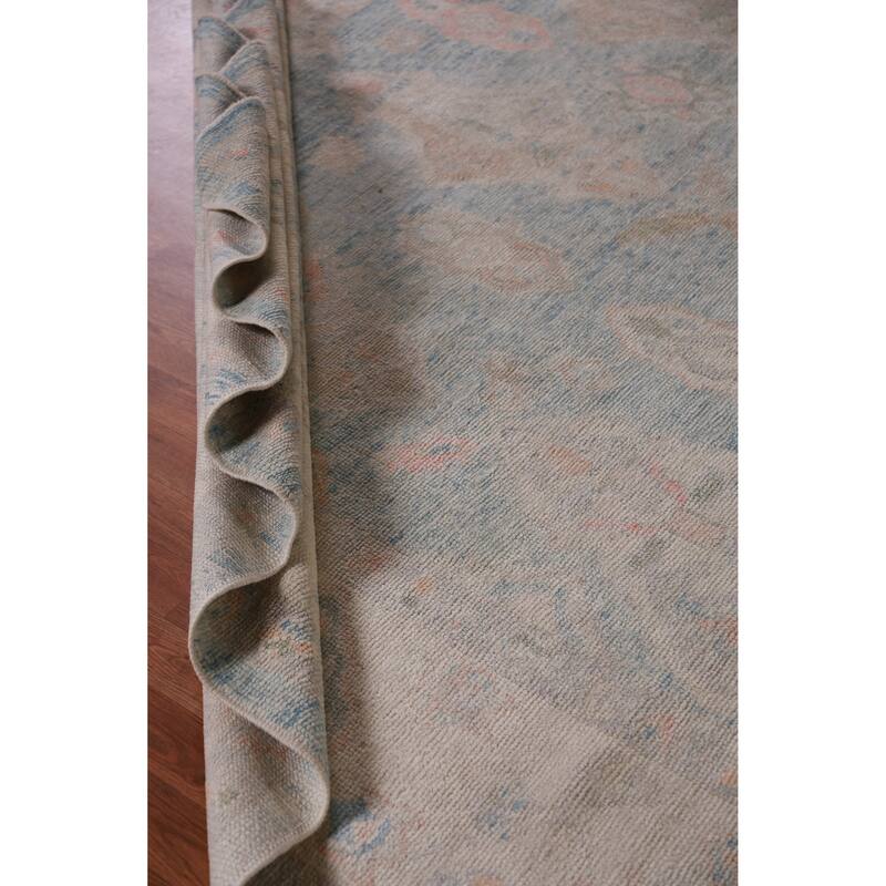 Hand Knotted Oriental 100% Wool Carpet Transitional Geometric Navy Blue & Blues Oushak Area Rug - 12' 3'' X 9' 0''