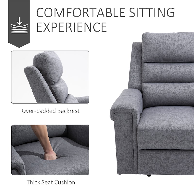 HOMCOM Manual Single Sofa Recliner Armchair with Thick Sponge Padded Seats and Arms and Footrest, Grey