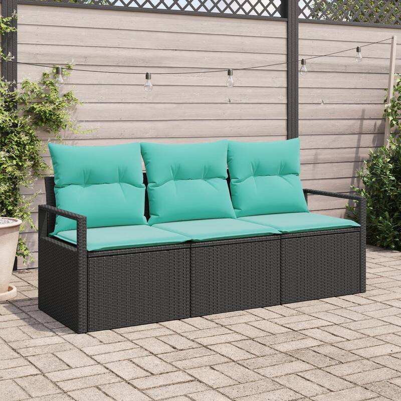 vidaXL 3 Garden Sofa Set with Cushions Black Poly Rattan - 68.9 x 24.4 x 27.2