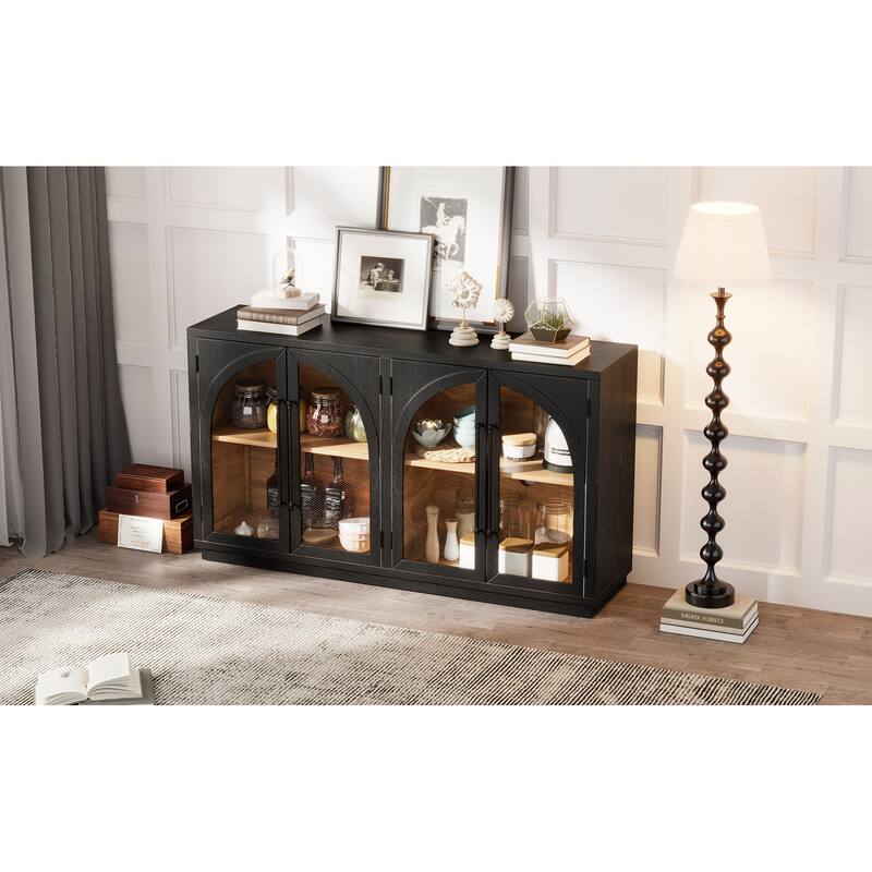 Sideboard with 4 Glass Doors and Adjustable Shelves - Black