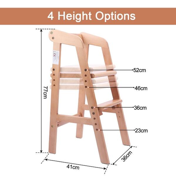 High Chair Wooden for Toddlers Junior Childs, Sturdy Dining Feeding Chair with Steps Grows with Child, Max 60kg