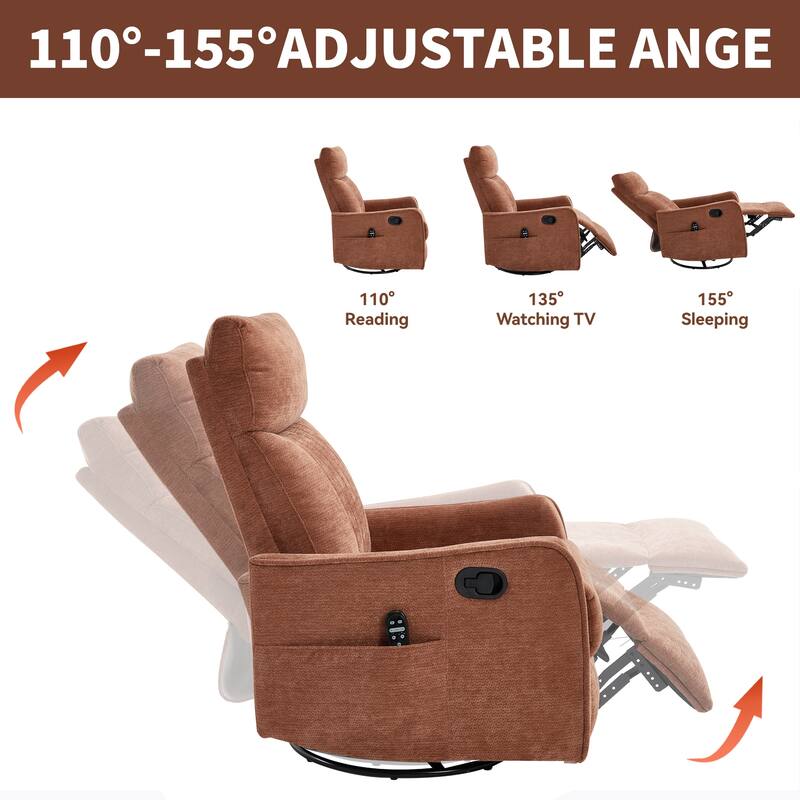 Swivel Recliner Chair with Heat & Massage, Heavy Duty Manual Recliner Chair, Glider Rocker Chair with Side Pocket