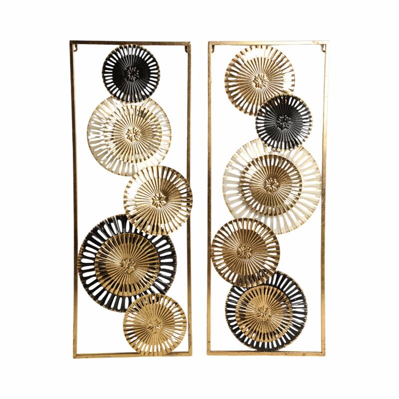 Metal Geometric Pierced Disc Wall Art Set - Gold, 32"