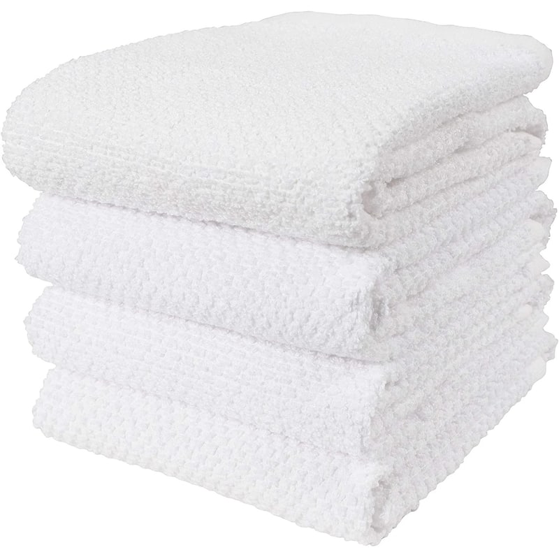 KAF Home Set of 4 Deluxe Popcorn Terry Kitchen Towels - 20 x 30 - White