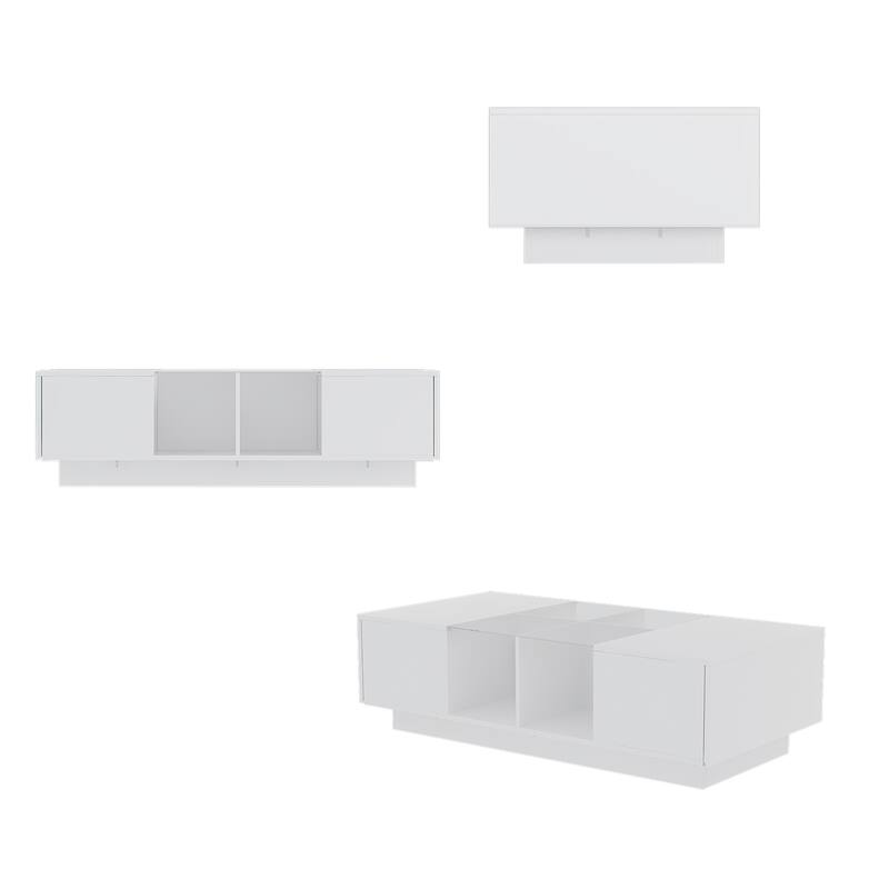 Coffee Table Storage High Gloss Coffee Tables LED Lighting Cocktail - 47.4"W