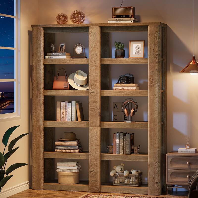 6-Tier Tall Bookshelf, 55-Inch Wide Farmhouse Bookcase Shelving Unit