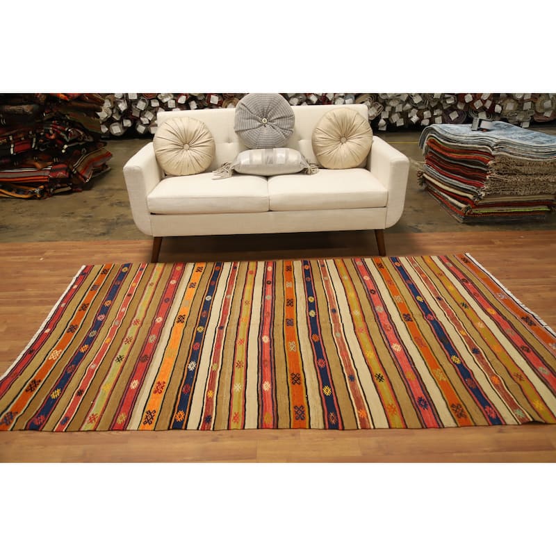 Hand Woven Oriental 100% Wool Carpet Southwestern Tribal Multi-Colored Kilim Area Rug - 7' 10'' X 4' 9''