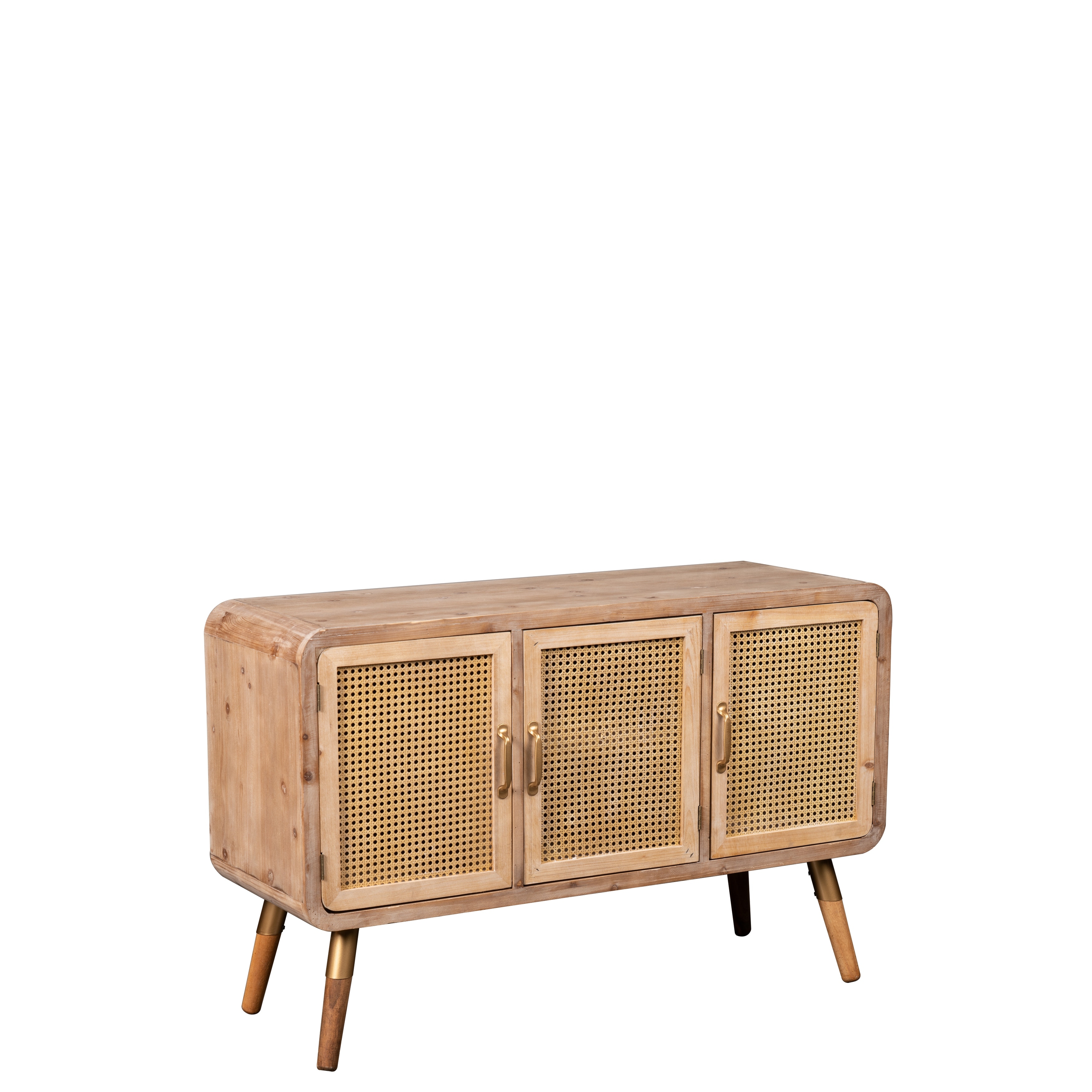 Shop Modern Vintage Shia Cane Accent Cabinet W 3 Doors 30 5 Inch Tall Natural Brown And Gold Overstock 31255786