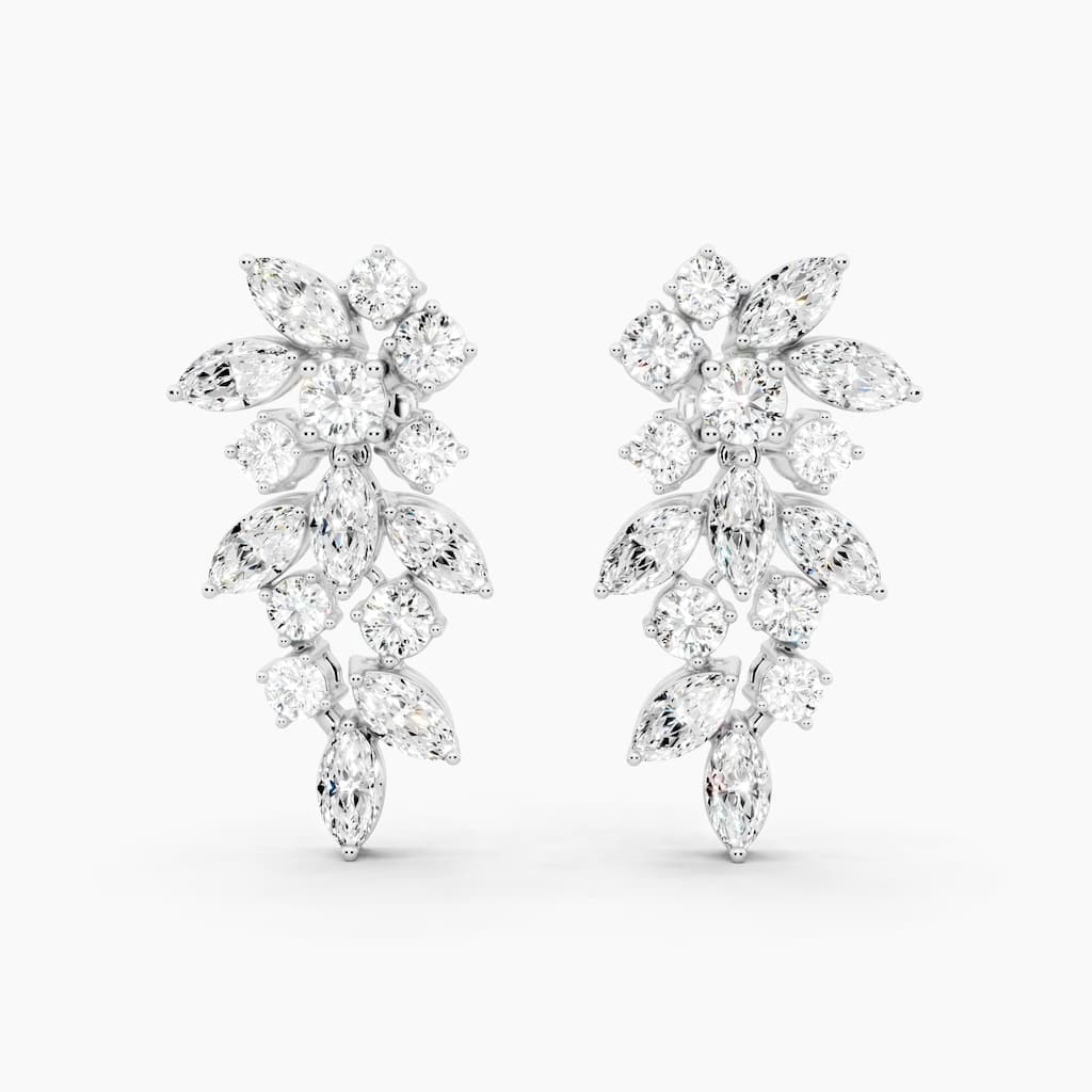 14K Gold Chandelier Round and Marquise Lab Grown Diamond Fashion Earrings 3.08 CTTW