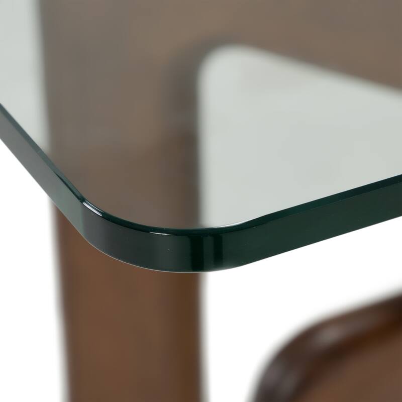 Velshi Modern Glass & Walnut Rectangular Dining Table