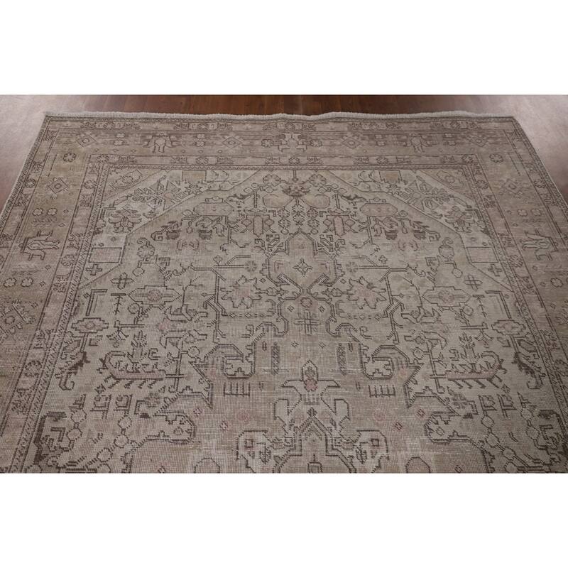 Distressed Tabriz Living Room Rug Handmade Wool Carpet - 6'5"x 9'4"